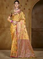 Organza Yellow Festival Wear Weaving Saree